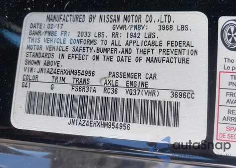 2017 Nissan 370Z Touring z USA, uszkodzony, nr VIN JN1AZ4EHXHM954956